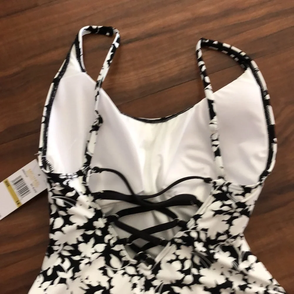New MICHAEL Michael Kors Lace Back One Piece Swimsuit - Monotone Floral